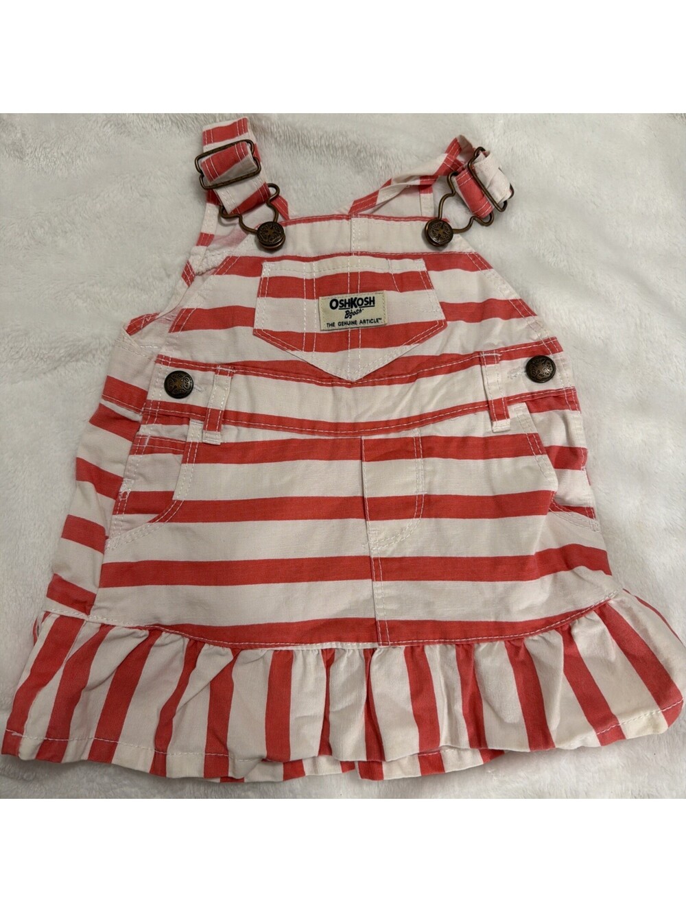 Oshkosh Size 6M Pink White Striped Vestbak Overall Dress